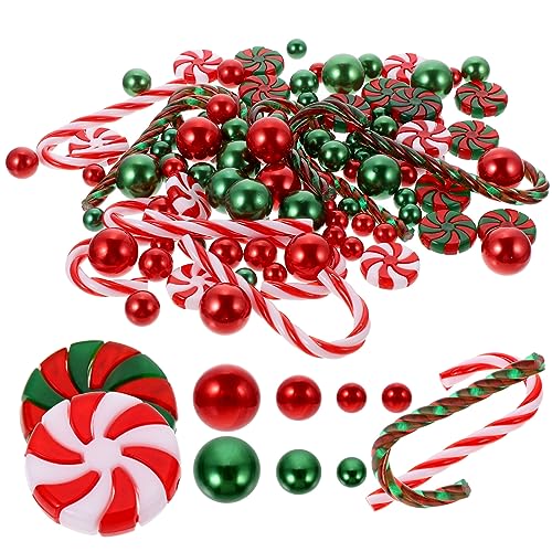 SUPVOX Christmas Vase Filler, Green Red Candy Cane Pearl Beads, Christmas Filler Floating Faux Pearls for Vase Home Party Wedding Decor-106Pcs