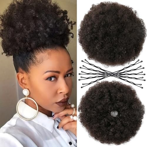 SAISIFEN Afro Puff Drawstring Cola De Caballo Extensiones De Cabello Con Clip para Las Mujeres Negras Moño De Pelo 10 Piezas Horquillas para El Cabello (Diámetro 8 pulgadas 20 cm, #2 Castaño Oscuro)
