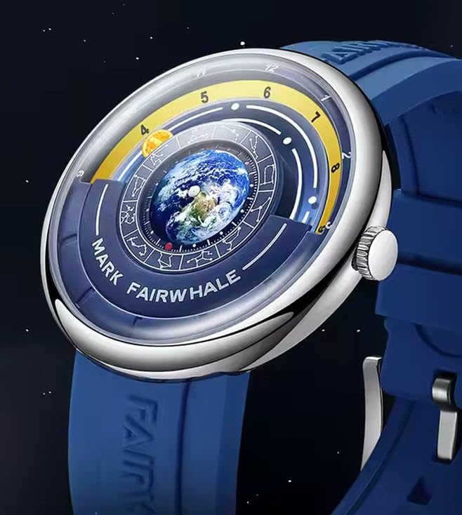 Image of Mark Fairwhale Men's Luxury Analog Wrist Watch | Unique Earth & Sun Dial Design | Stainless Steel Case - Stylish Casual Watch for Men