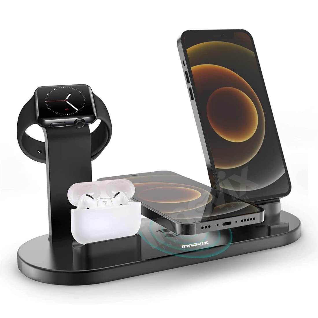 25W Magnetic Mag Saf Charger 4 in1 Wireless Charger for iPhone 15/15 Plus/15 Pro/15 Pro Max, iPhone 14/14 Plus/14 Pro/Max, iPhone 13/12/11 Series Original Fast Charging Adaptor- Black