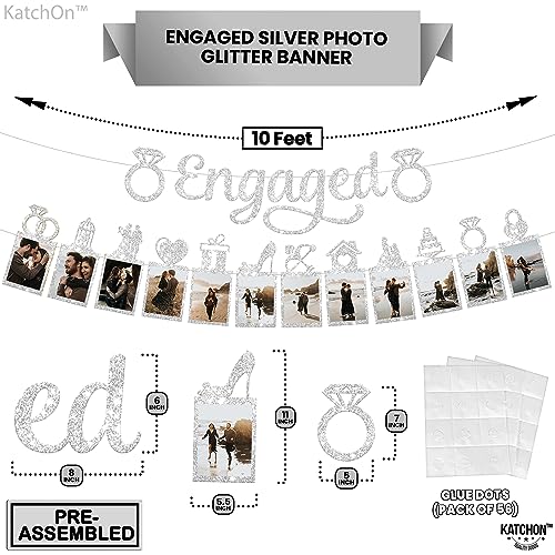 Image of KatchOn, Silver Glitter Engaged Photo Banner - 2 String, 10 Feet, No DIY | Silver Engagement Party Decorations | Engagement Photo Banner for Bachelorette Party Decorations | She Said Yes Decorations