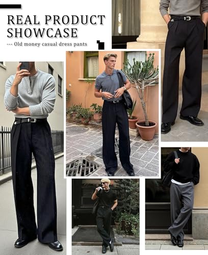 Susclude Mens Casual Dress Pants Old Money Pleated Baggy Wide Leg Vintage Relaxed Fit Slacks Work Office Trousers3