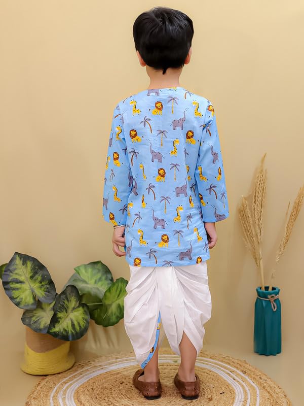 Image of superminis Boys Dhoti Kurta Set Cotton Animal Print Full Sleeves Ethnic Wear for Kids Boys | Kurta Dhoti for Baby Boy 0-3 Months to 8 Years | Traditional Dress for Festive