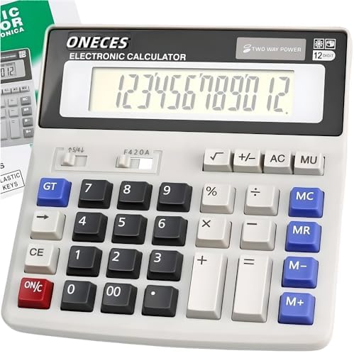 ONECES Standard Function Handheld Electronics Desktop Business Calculators, Big Button 12 Digit Large LCD Display, Solar Battery Dual Power,Handheld for Daily and Basic Office
