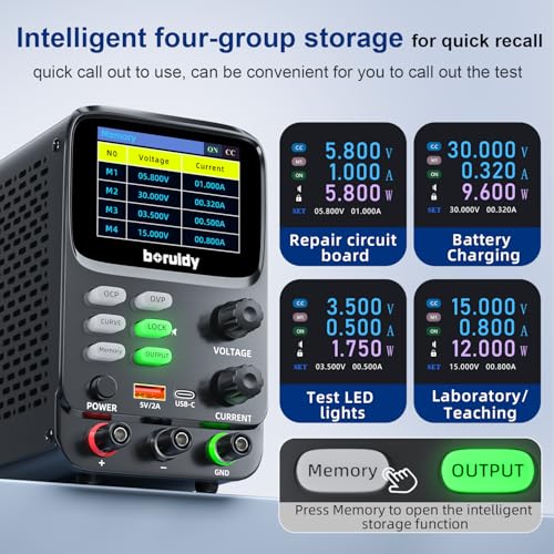 Image of DC Power Supply Variable 30V 5A,boruidy 5 Digit TFT Display 0.01mA 0.1mV Display Double Curve Encoder Bench Power Supply with OCP OVP Memory Function Power Supplies Suitable for Battery Testing