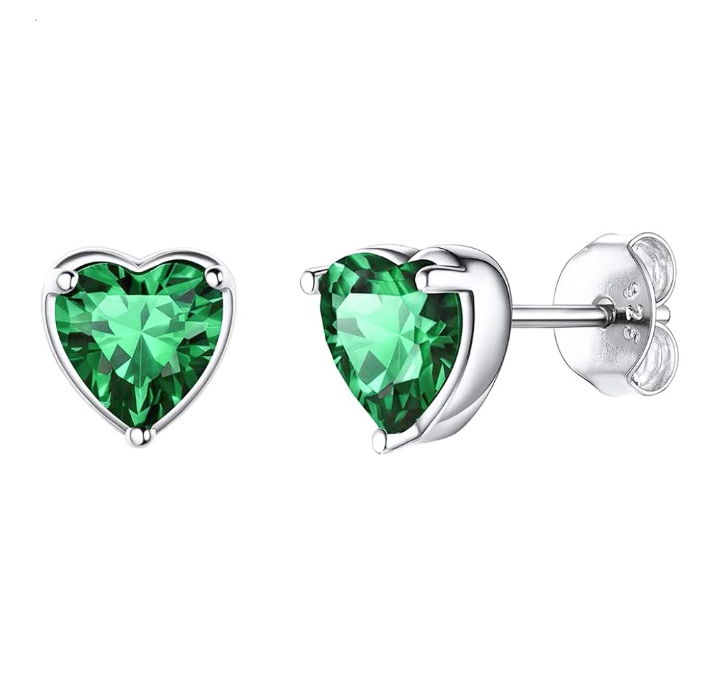 Adabele1 Pair Adabele Authentic Sterling Silver Heart Birthstone Stud Earrings 6mm 0.84 Carat Cubic Zirconia Diamond Gemstone Hypoallergenic Nickel Free Tarnish Resistant Women Jewelry