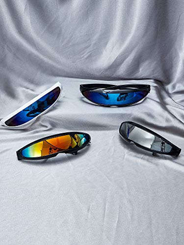 4 Pairs Futuristic Narrow Cyclops Sunglasses Robot Space Costume Color Mirrored Lens3