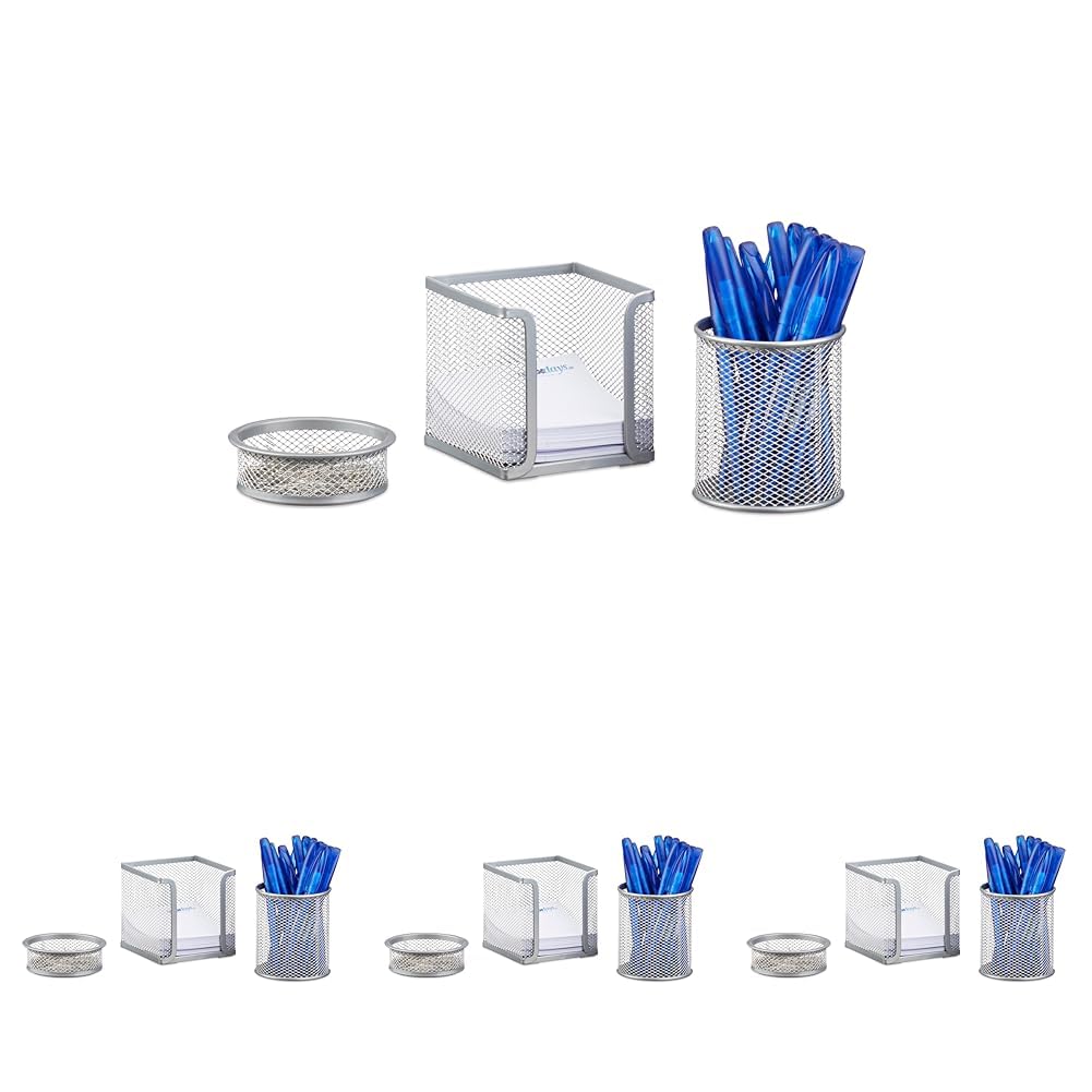 Relaxdays Schreibtisch Organizer 3er Set Metall, silber (Packung mit 4)