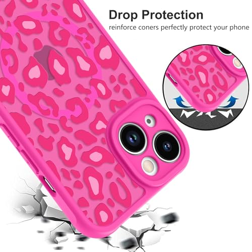 Image of KANGHAR Case for iPhone 14 Plus Hot Pink Leopard Printed Pattern | Cute Cheetah [Compatible with Magsafe] Protective Magnetic Case for Girls Women 6.7 inch