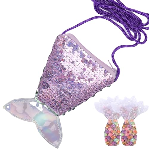 Meerjungfrau Tasche Kinder 1 Stücke Meerjungfrau Geldbörse mit Pailletten - Mini Umhängetasche Set mit Haarspangen - Glitzer Geschenk & Mitgebsel für Mädchen Geburtstag, Party, Adventskalender