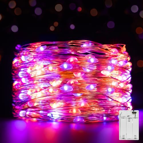 Ollny 5m halloween Lichterkette Batterie 50 LED, Lichterketten kupferdraht, Klein Innen Lichterkette für halloween Party, Baum, Garten (Lila und Orange)