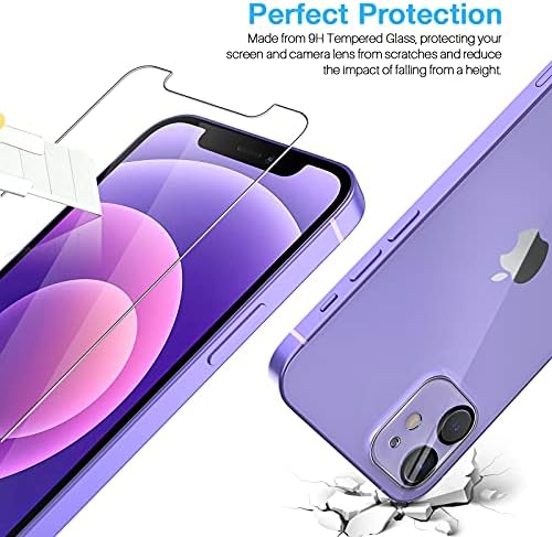 LK 4 Pack Screen Protector Compatible with iPhone 12/12 pro- 6.1 inch, 2 Pcs Tempered Glass & 2 Pcs Camera Lens Protector, 9H Hardness HD Ultra-Thin, Easy-Installation Tool, Case Friendly