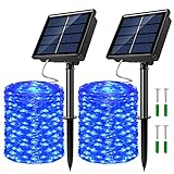 JosMega 2 Pack Solar Powered Fairy String Lights Outdoor Waterproof 8 Modes Twinkle Christmas Decorations Lights, Each 33ft-100LED, 40ft-120LED, 66ft-200LED, 80ft-240LED, (Blue, 33)