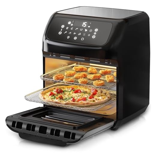 Arendo - 4 in 1 Heißluftfritteuse 12 Liter - Grill - Dörrautomat - Backofen - Air Fryer - LED-Touchscreen - Easy&Clean - Fritteuse Drehgrill ohne Öl - Umluft - Pizza Hähnchen Pommes - BPA frei