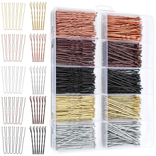 400 Pcs Bobby Pins Set, 2 Inch Hair Pins for Women Girls and U-Shaped Pins for Buns, 5 Colors Brown Blonde Black Styling Pins With Storage Box