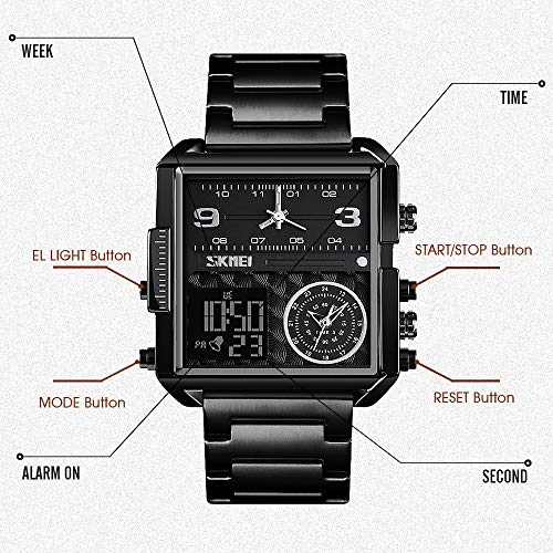 Image of SKMEI Men's Digital Sports Watch, LED Square Large Face Analog Quartz Wrist Watch with Multi-Time Zone Waterproof Stopwatch