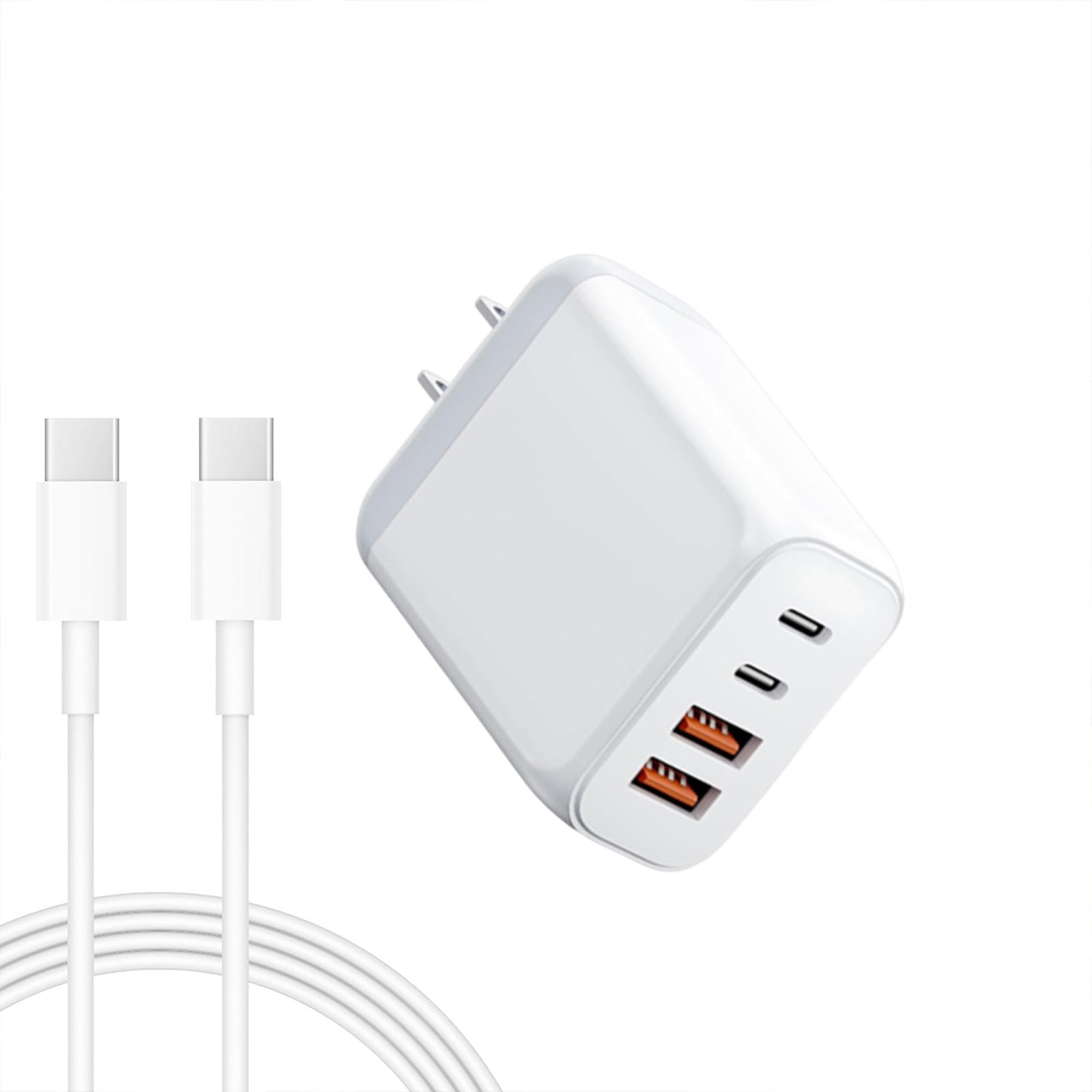 USB C Charger Block, 4-Port Fast Charging Block with Type C Cable Cord Wall Chargers Plug Compatible with iPhone 17/16/16 Plus/16 Pro/16 Pro Max/15/15 Plus/15 Pro/15 Pro Max