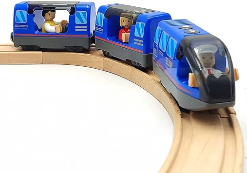 DSHMIXIA Battery Operated Train Set for Wooden Track Toys - Action Locomotive with Magnetic Connection Blue, Ages 3-5