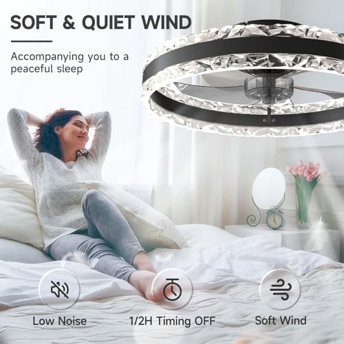VOLISUN Low Profile Ceiling Fans with Light and Remote, 19.7in Fandelier Ceiling Fan with Light, 3000K-6500K Dimmable Flush Mount LED Ceiling Fan Light, Black Modern Ceiling Fan Light for Bedroom - image 6