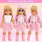 11 Pcs American 18 Inch Girl Doll Clothes & Accessories Include Beret T-Shirt Jacket Skirt Boots Phone Doll Makeup Playset Eye Shadow Lipstic for 18 Inch Girl Dolls (NO Dolls)