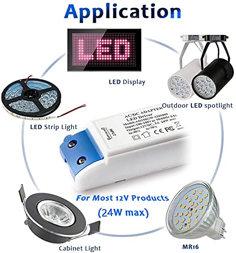Elezenioc 24W 12V LED Transformer, LED Power Supply LED Driver Adapter 12V DC 2A - Constant Voltage for LED Strip Lights, Cabinet Lights, LED Display and G4, MR11, MR16 LED Light Bulbs