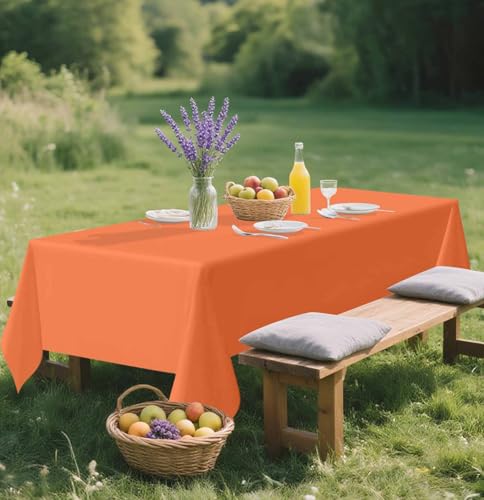 Image of SietDESEO 2 Pack Orange Plastic Tablecloth Rectangle 54 x 108 Premium Disposable Table Cloth Plastic Orange Table Cover for Wedding Baby Shower Party Decorations
