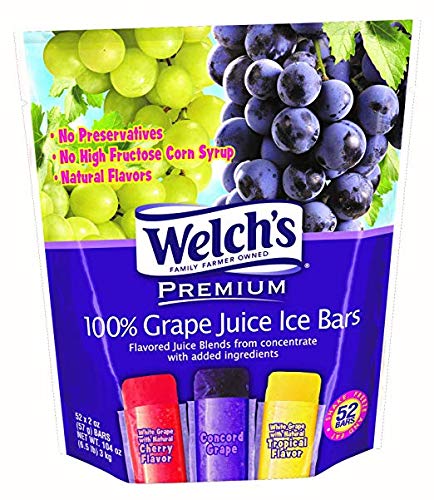 Welch's 100% Grape Juice Freezies, Concord Grape, Tropical and Cherry 52ct Bag