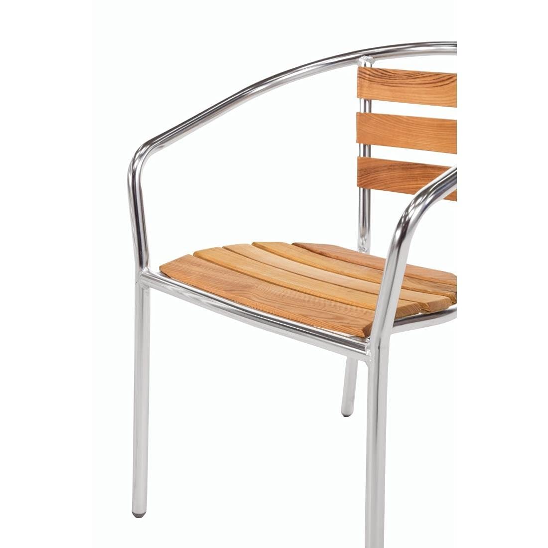 Bolero Stapelstühle aus Aluminium und Esche (4er-Pack), für den Innen- und Außenbereich, Gestell aus Aluminium / Sitzfläche aus Eschenholz, rostbeständig, Sitzhöhe: 440 mm, Café Bistro Home Furniture, U421