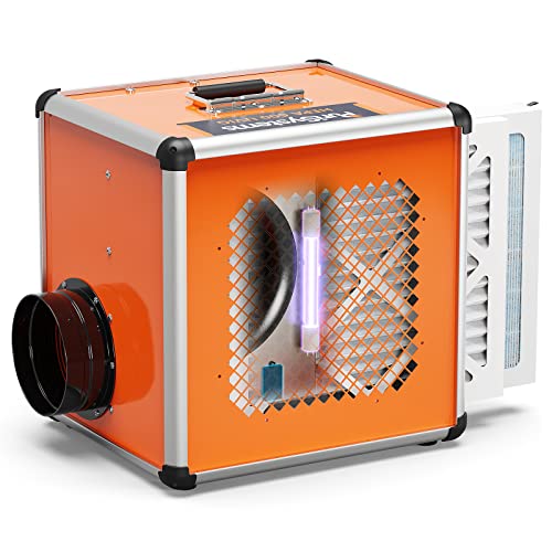 PURISYSTEMS Air Scrubber, Industrial/Commercial Air Purifier with Light/Ion Generator, 5-Stage Filtration, 800 sq.ft, 600 CFM, Stackable, GFCI Outlet, Heavy Duty Negative Air Machine