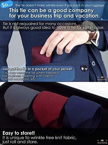 Wandm Men's Pointed Knit Tie Necktie Width 2.75 Inches Washable Solid Color Burgundy Dark Red Wine #TOP3