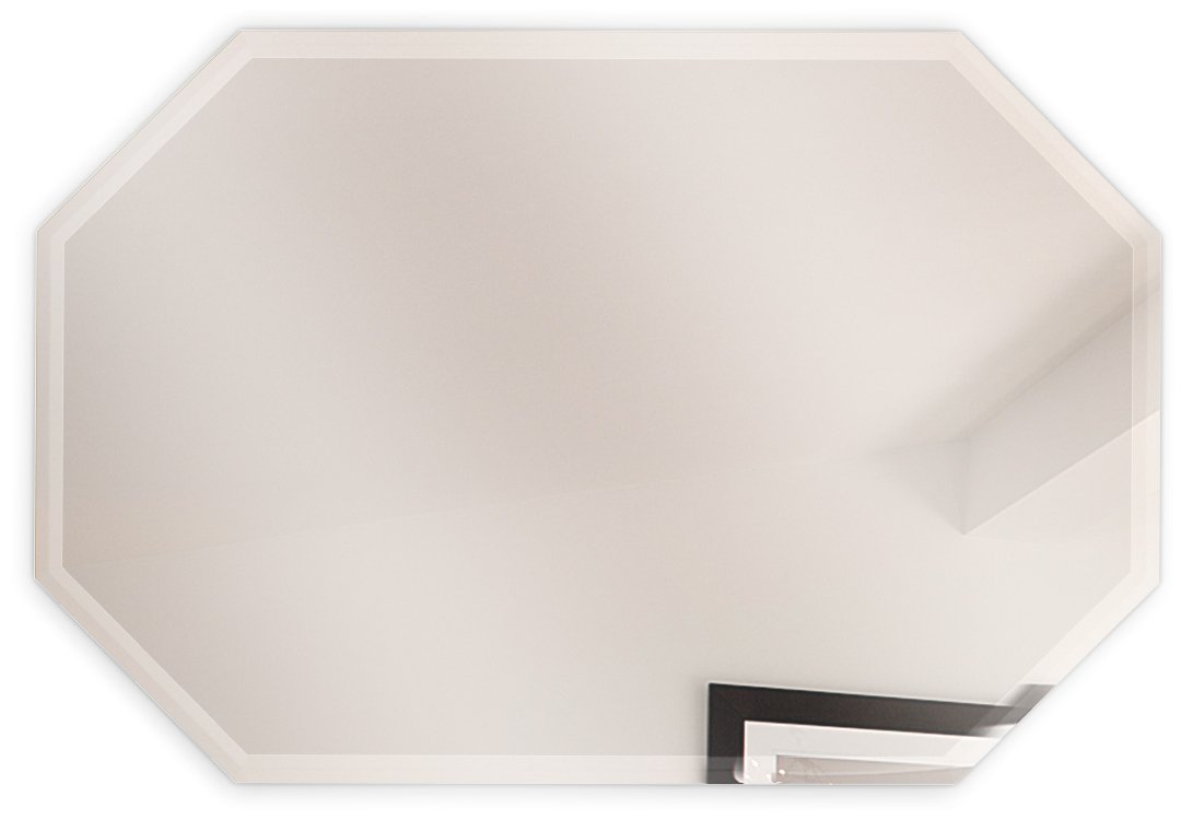 Fab Glass and Mirror Octagon Frameless Wall Mirror Bevel Polish with 3 Hooks, 20" x 30", Clear