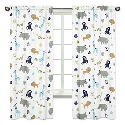 Turquoise and Navy Blue Safari Animal Window Treatment Panels Curtains for Mod Jungle Collection by Sweet Jojo Designs - Set of 2