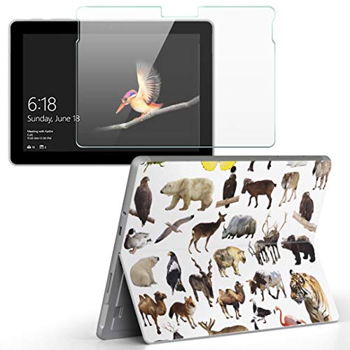 igsticker Surface Go/Surface Go 2 専用スキンシール ガラスフィルム セット 液晶保護 フィルム ステッカー アクセサリー 保護 008864 アニマル 写真 虎 キツネ 牛