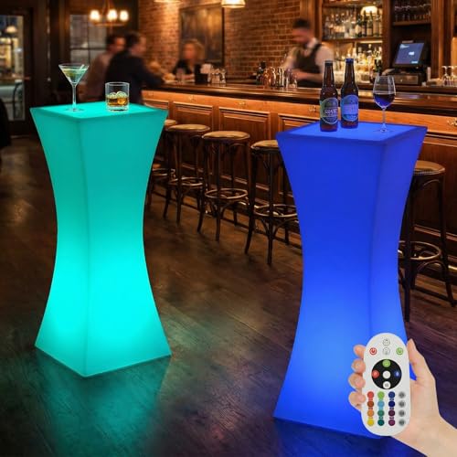 Image of BALUS LED Bar Table 42 inch H, Light Up Cocktail Tables 16 RGB Colors Changing Lights with Remote Control, IP65 Waterproof Rechargeable Luminous Furniture Night Lighting for Party, 1 Piece - Rectangular