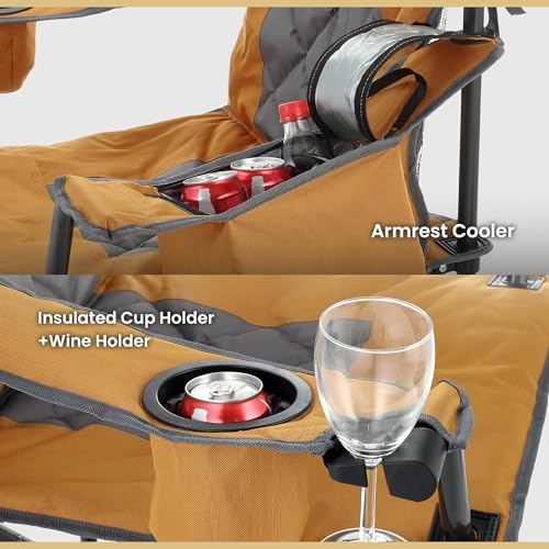 ARROWHEAD-OUTDOOR-Portable-Folding-Camping-Quad-Chair-w-6-Can-Cooler-Cup-Wine-Glass-Holders-Heavy-Duty-Carrying-Bag-Padded-Armrests-Headrest-Seat-Supports-up-to-450lbs-USA-Based-Support