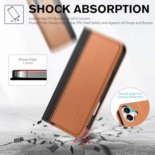 Coque iPhone 16 Plus Premium TUCCH Etui en Cuir Synthétique Finition Noir & Brun