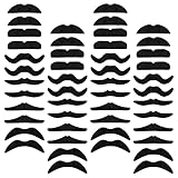 48 PCS Self-Adhesive Fake Mustaches,Mustache Party Supplies,Novelty Hairy Mustaches Costume Facial Hair for Masquerade Halloween Party and Performance Black