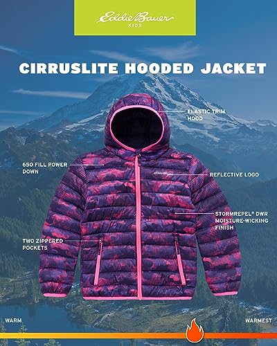 Image of Eddie Bauer Girls' Jacket - CirrusLite Weather Resistant Down Coat for Girls - Insulated Quilted Bubble Puffer (3-20), Size 5-6, Pop Pink