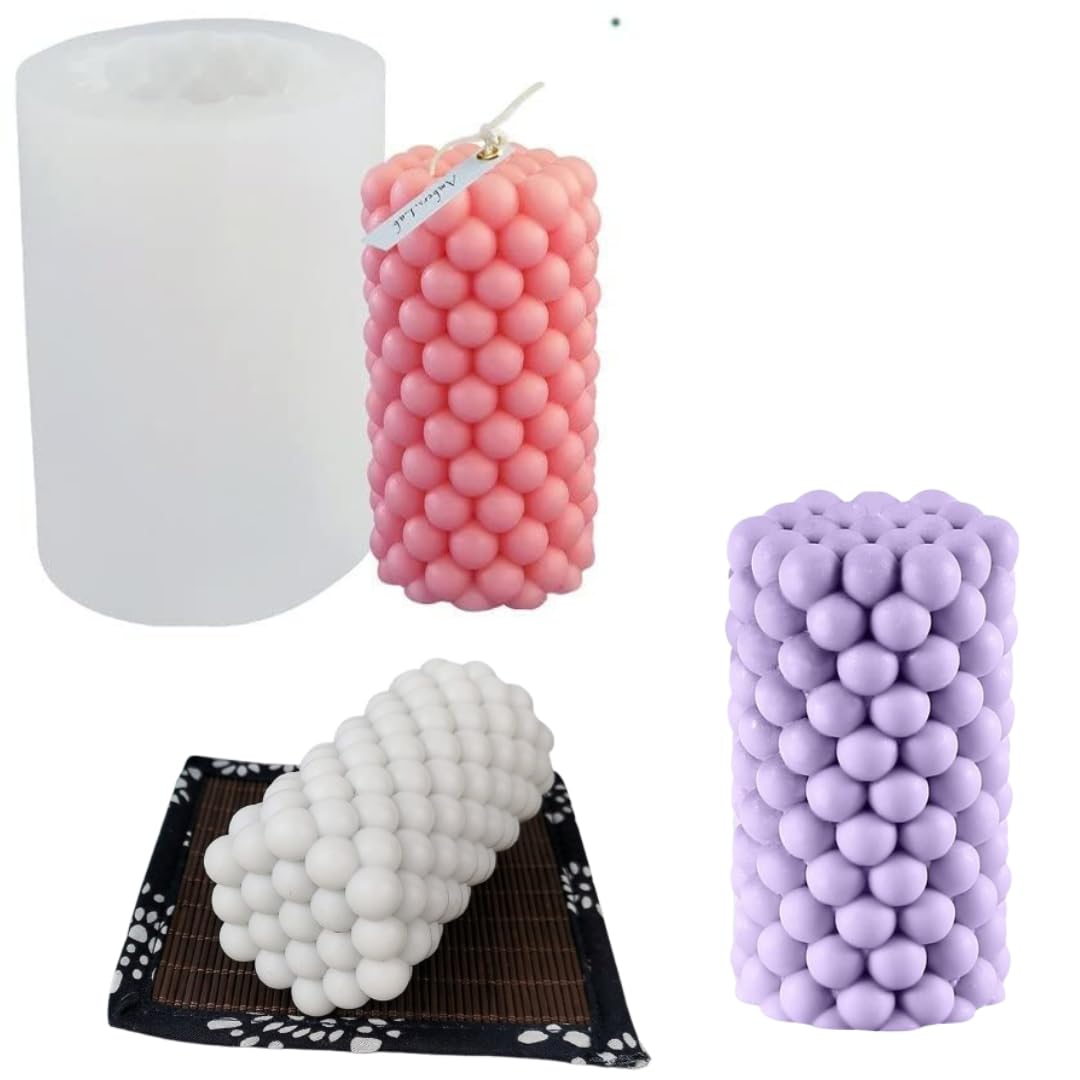 LEGACYCART 3D Medium Bubble Pillar Silicone Candle Mould Every Day Handmade Aromatherapy DIY Cake Silicone Pouring Forms Mould for Scented Candle Making Set (Pack of 1)-image-15