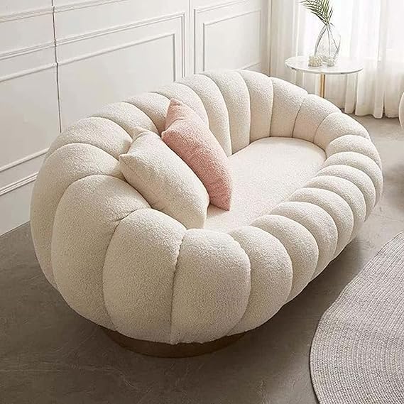 Curved Channel Tufted Sofa, Pumpkin Style, Boucle Upholstery, Modern Living Room Furniture (Beige, 2 Seater)-image-20