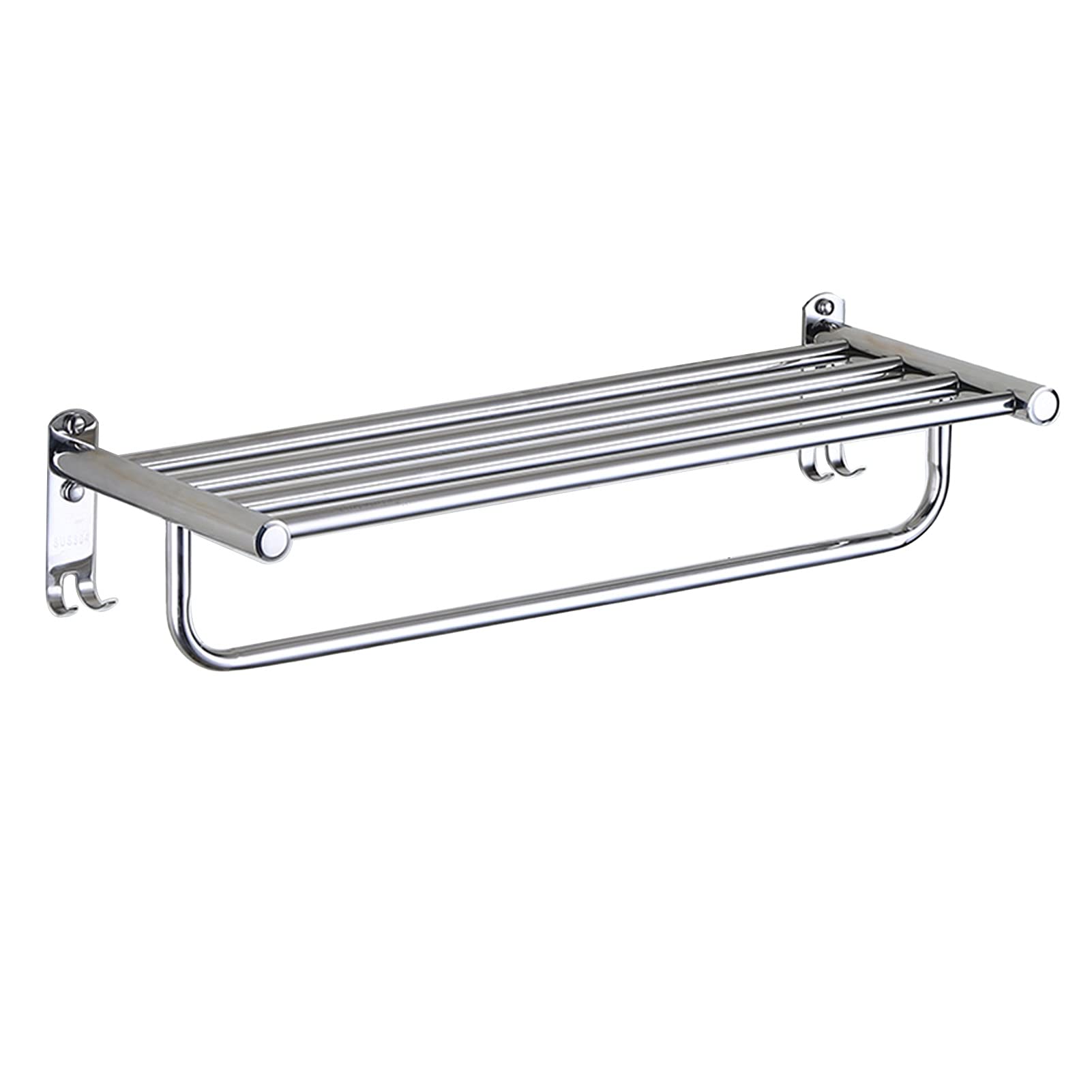 LMYSXAOZ SUS 304 Stainless Steel Towel Rack with Storage Shelves, Wall Mounted Hook Bath Holder, 40cm-80cm, Bathroom Kitchen Accessories, Polished Silve Finish (Size : 40cm)