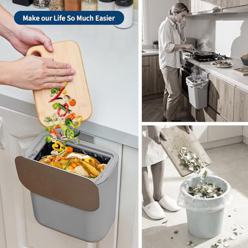 Caneca de basura colgante para puerta de gabinete de cocina, 2.4 galones, gris miniatura 5