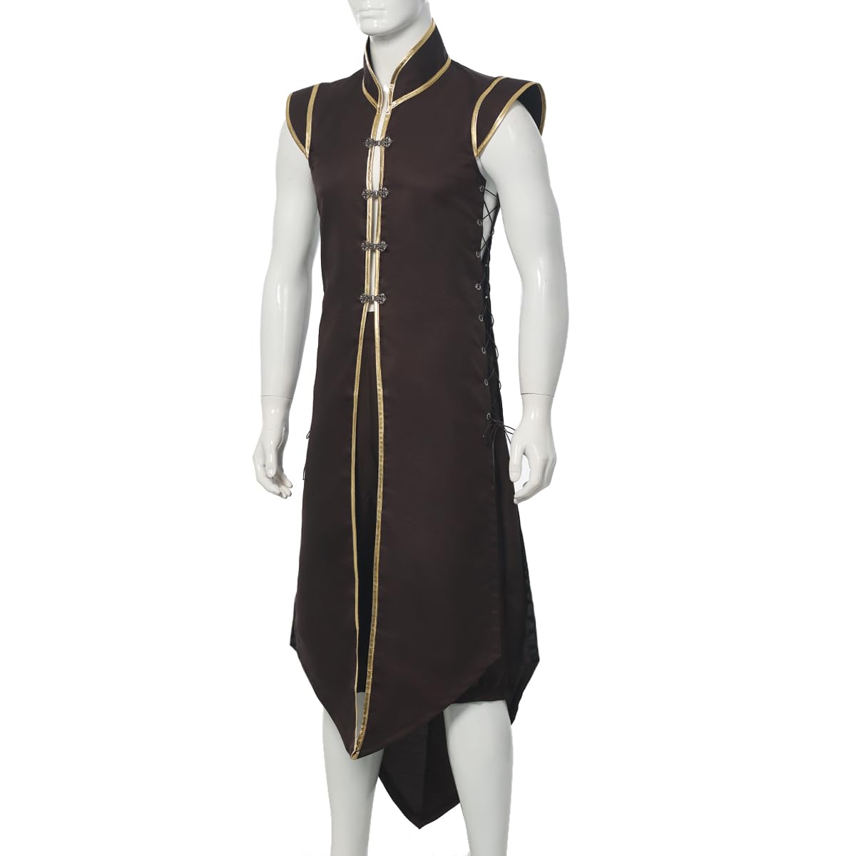 Gilet medievale vichingo da uomo, stile rinascimentale, stile vintage, senza maniche, lungo, Nero