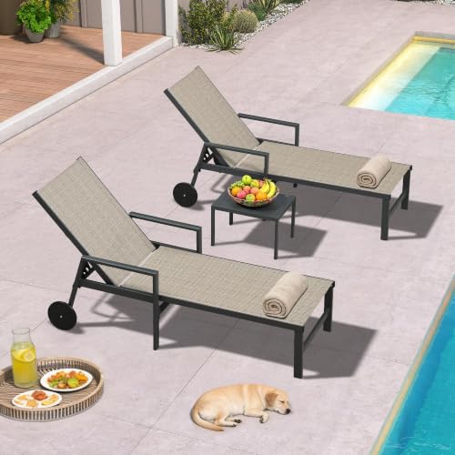Image of PURPLE LEAF Chaise Lounge with Armrests, Easy to Move Recliner, Camel