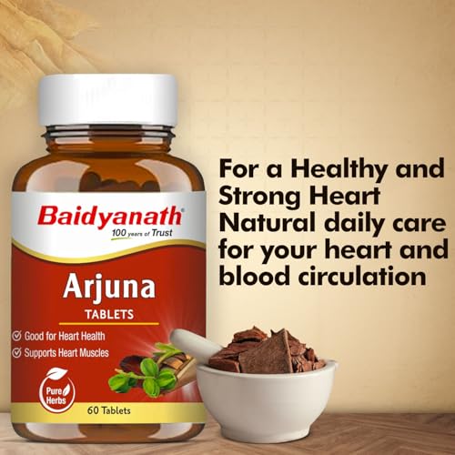 Image of Baidyanath Ayurved Arjuna Tablets 60 Tabs (Pack of 2) | Pure Arjuna Bark Extract | Ayurvedic Supplement for Heart Wellness & Healthy Circulation | Supports Cardiovascular Vitality