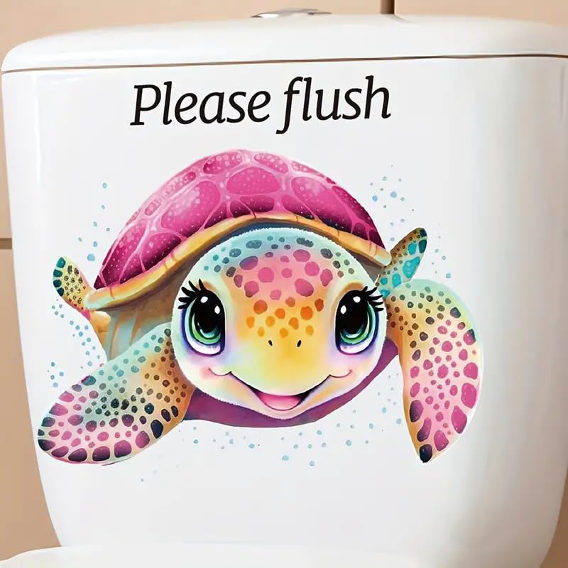Christmas Pink Turtle Toilet Cover Sticker Decals,Spring Flower Leaf Butterfly Waterproof Toilet Lid Tank Seat Decals Cistern Self-Adhesive Bathroom Wall Sticker