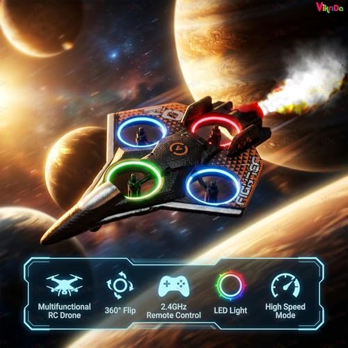 Image of VikriDA RC Fighter Jet Airplane with LED Lights and Smoke Effects - 360 Flip Stunt Flying Toy, Remote Control Aircraft for Kids & Boys
