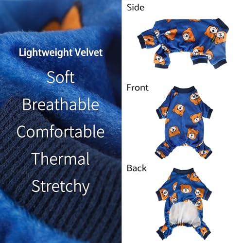 Fitwarm Hunde-Pyjama, Hundekleidung für kleine Hunde, Jungen, Mädchen, Fleece-Einteiler mit Füßen, Königsblau, Braun, Größe S
