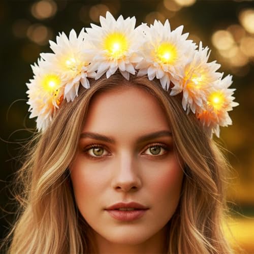 Vakkery Light Up Flower Crown Headbands LED Glow Flashing Hair Garland Headdress Wedding Party Festival Hair Accessories for Women and Girls