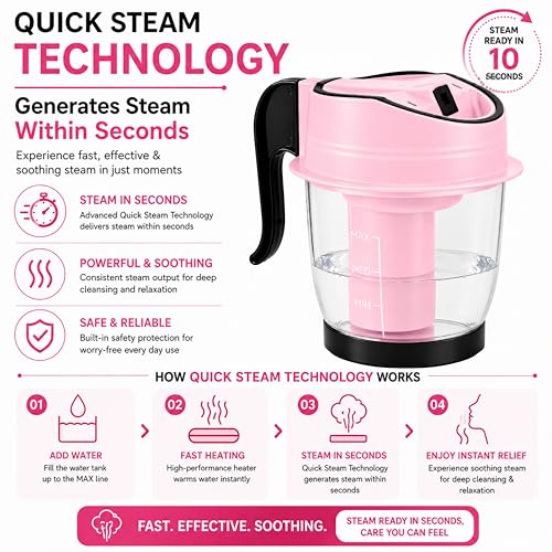 Image of Facial Steamer Vaporizer for Instant Cold and Cough Relief (Pink)